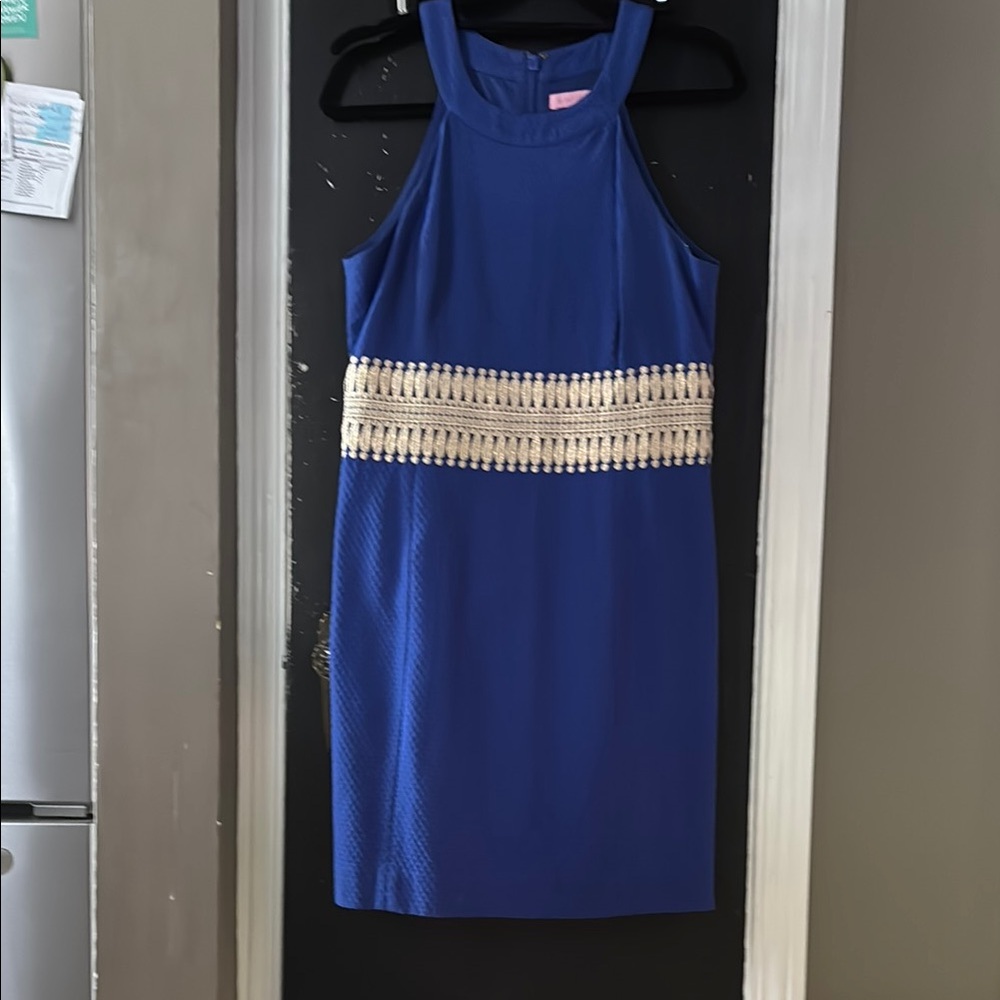 Lilly Pulitzer Gold and Blue Midi Dress